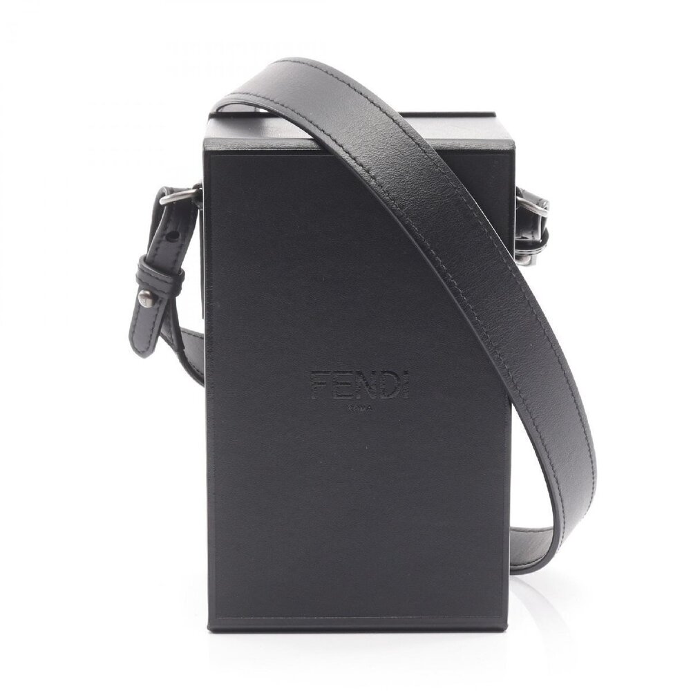 Fendi Box bag black calf structured vertical silhouette logo embossed